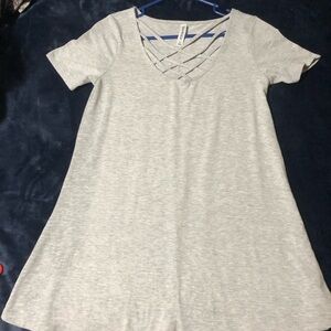 Zenana Outfitters Heather Gray Crisscross V-Neck Tunic Dress - Size S